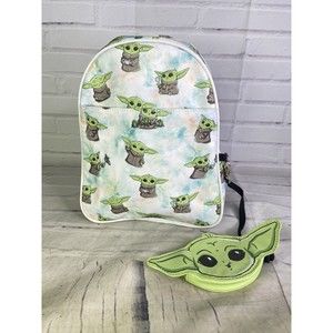 Star Wars Baby Yoda All Over Print Faux Leather Mini Backpack Bag and Coin Purse